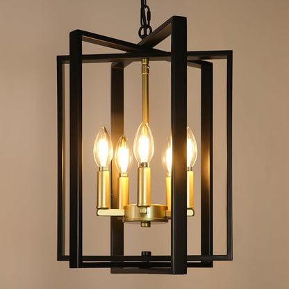 LynPon 12.4"" Black and Gold Chandelier, 5-Light Modern Chandelier for Foyer, Farmhouse Ceiling Light Fixtures Hanging Light for Dining Room, Kitchen, Living Room, Bedroom, Hallway, Stairway, Entryway