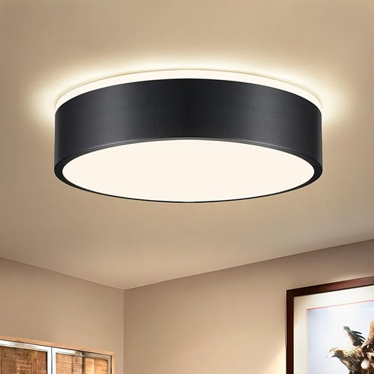 Dimmable Black LED Ceiling Light Fixture, 5CCT 2700 K-6000 K Modern Flush Mount Ceiling Light, Round Minimalist Lighting Fixture for Bedroom, Kitchen, Laundry Room, Hallway, 11.81 Inch