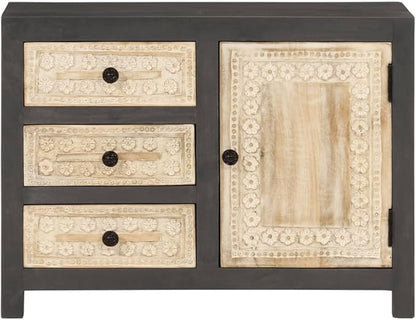 Modern Grey and White Sideboard, Solid Mango Wood, 29.5" Rectangular Buffet Cabinet with Soft-Close Drawers, Ample Storage for Dining Room, Living Room Furniture Kitchen Furnitur