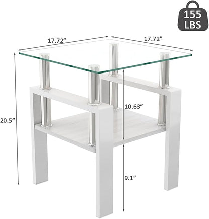 Set of 2 Glass End Table, 2-Layer Glass Living Room Table, Modern Tea Table Side Tables for Home Office Furniture