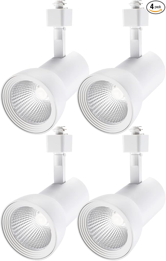LEONLITE LED Track Lighting Heads 18W Dimmable, 1400LM CRI90, Single Circuit H Track Lighting Heads for Accent Retail Kitchen Artwork, Aluminum, ETL & ES Listed, 4000K Cool White, White, Pack of 4