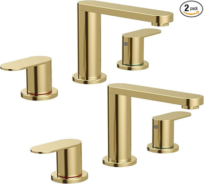 BWE 2 Pack Brushed Gold Bathroom Faucet 3 Hole, 8 Inch Widespread Gold Bathroom Faucets with Pop-up Drain and Supply Lines, 360° Swivel Spout 2-Handle Sink Faucet for Bath Vanity