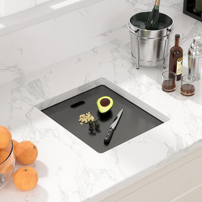 Sarlai Black Outdoor Sink, 15x17 Inch Undermount Kitchen Sink Workstation with Foldable Faucet Bar Prep Single Bowl Gunmetal Black 16 Gauge Stainless Steel Sinks with Cover,BBQ Sinks Outside