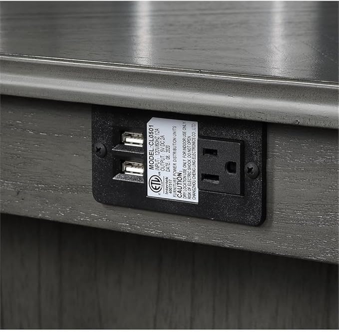 New Classic Furniture Amy Kitchen Counter Island Dining Table for 4 with Storage Shelf & USB Chargers, Contemporary Gray