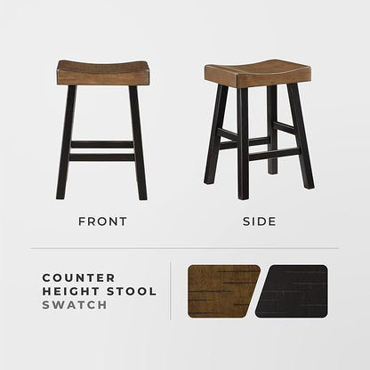 Lexicon Counter Height Stools Set of 2 - Solid Wood Counter Stools with Footrest, Armless Kitchen Chairs for Island, Living Room, Breakfast Nook, Sturdy, Transitional 25" Tall - Black/Brown