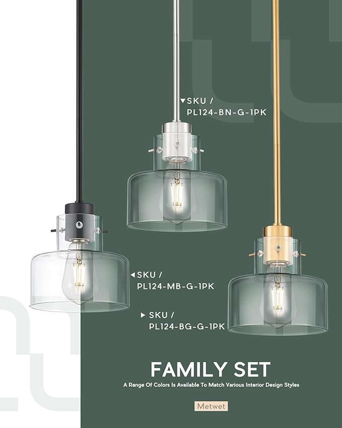 2 Pack Pendant Lights Kitchen Island, Brushed Gold Pendant Light Fixtures Over Island with Clear Glass Shade, 6" Modern Brass Kitchen Island Lighting for Dining Room Entryway, PL124-BG-G-2PK