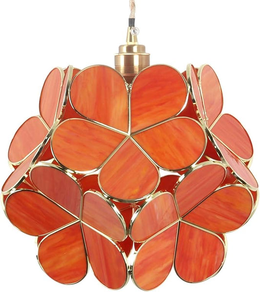 Bieye L10919 Petals Tiffany Style Stained Glass Ceiling Pendant Light for Home Decoration (Orange, 12" Cherry Blossom)