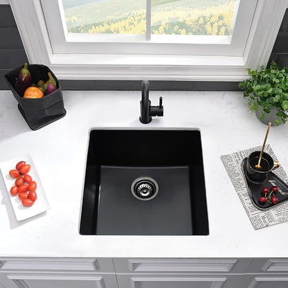 21 Inch Black Undermount Bar Sink-VASOYO 21x19 Undermount Wet Bar Sink Black Granite Composite Single Bowl Quartz Outdoor Rv Kitchen Sinks Small Prep Sinks with Bottom Grid