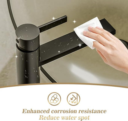 Phiestina Matte Black one Hole Tall Bathroom Vessel Sink Faucet, Single Hole Single Handle Vanity Bathroom Faucet, with Pop Up Drain and Water Supply Line, FH02-MB-V