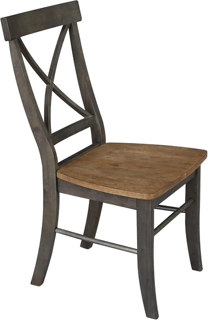 IC INTERNATIONAL CONCEPTS X-Back Chair with Solid Wood Seat - Set of 2 Chairs in Hickory/Washed Coal