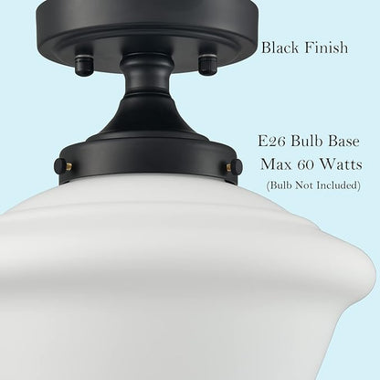 SAMTEEN Modern Black Semi Flush Mount Ceiling Light Schoolhouse Light Fixtures White Glass Ceiling Light Matte Black Flush Mount Light for Bedroom Hallway Kitchen Foyer Living Room