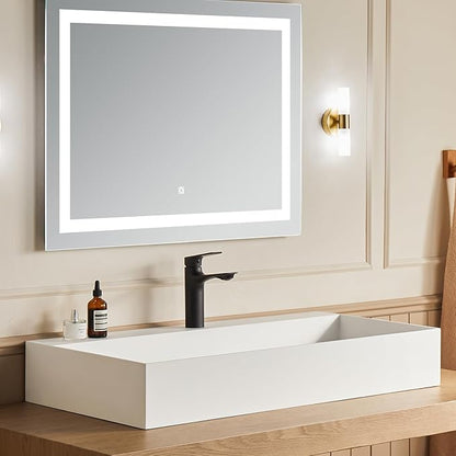 Cpingao 30"x18" Wall Mount Rectangle Vessel Sink with Pre-drilled Hole, Matte White Stone Resin Bathroom Basin, Solid Surface Vanity Sink