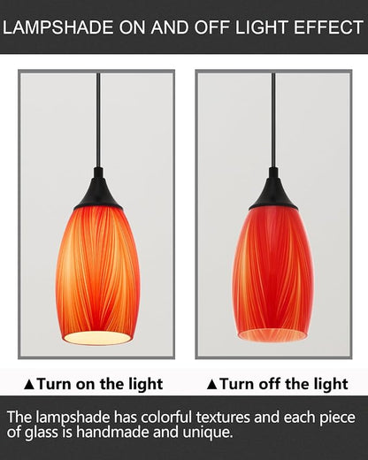 ANYLOVE Vintage Art Orange Pendant Lighting,1-Pack Hand Glass Hanging Light Fixture,Adjustable Cord for Kitchen,Hallway,Dining Room
