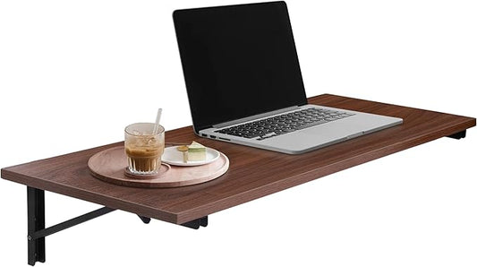 Ilyapa Wall Mounted Folding Table - 16x40 Wood Floating Desk for Wall, Laundry Folding Table - 1.5 inch Fold Down Wall Desk for Small Spaces - Mahogany