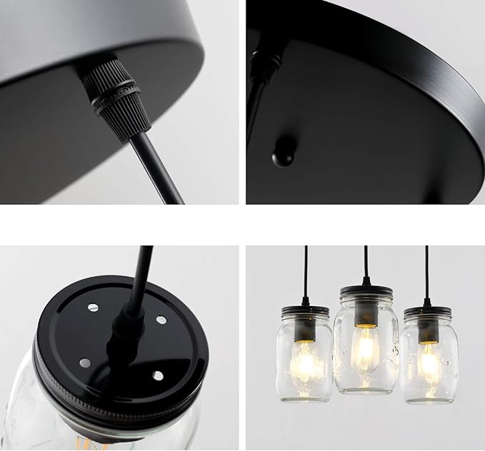 Mason Jar Light Fixtures, 3 Lights Farmhouse Mason Jar Pendant Light, Glass Jar Chandelier Country Adjustable Hanging Ceiling Lighting for Kitchen Dining Room Hallway