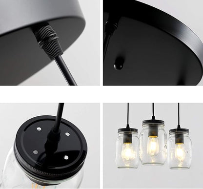 Mason Jar Light Fixtures, 3 Lights Farmhouse Mason Jar Pendant Light, Glass Jar Chandelier Country Adjustable Hanging Ceiling Lighting for Kitchen Dining Room Hallway