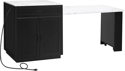 Ball & Cast 83" Kitchen Island with Extendable Dining Table,2-Tone Kitchen Table W/Double-Sized Storage,Power Outlet,Kitchen Islands W/ 2 Storage Drawers & 2 Side Open Shelves,for 4-6 Person,Black
