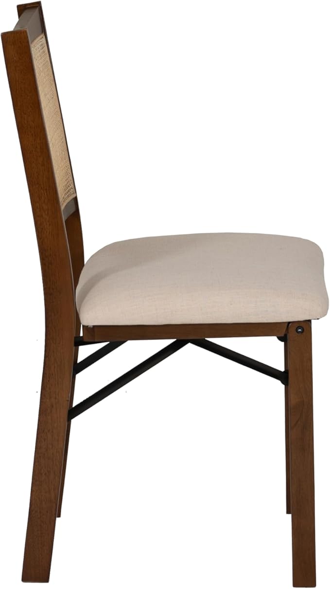 Powell Kasi Brown and Natural Rattan Cane Fully Assembled Foldable Wooden Dining Side Chair