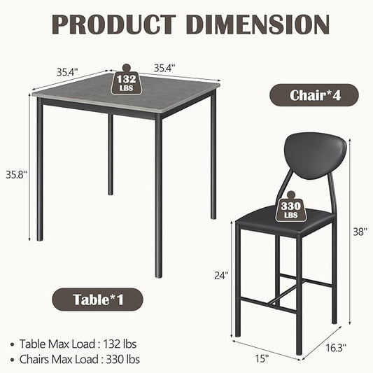 EROMMY Dining Table Set for 4, Modern Kitchen Table and Chairs with PU Leather Upholstery, Wood Dining Table with Chairs for Small Space, Dining Room, Gray