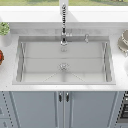 33 Inch Drop In Kitchen Sink - 33x22 Drop In Sink Stainless Steel 18 Gauge Single Bowl Topmount Handmade Sinks Kitchen Sinks Above the Counter, 9" Deep