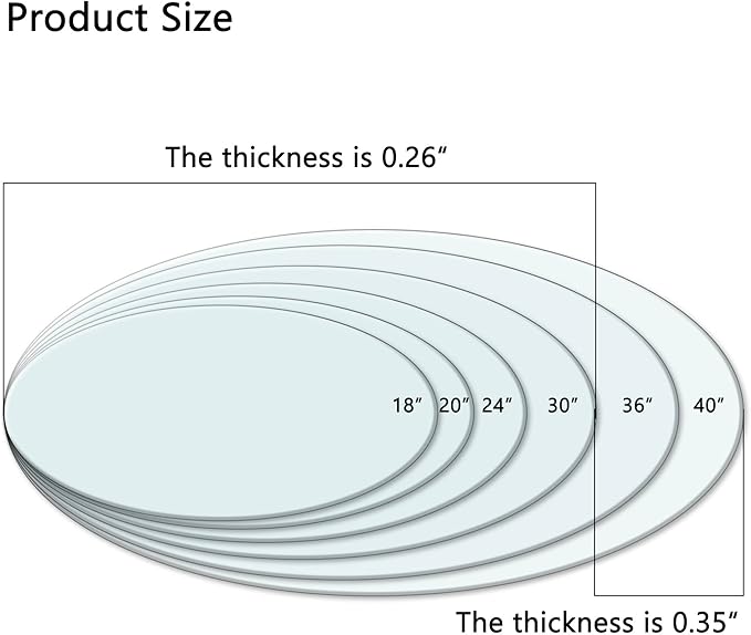 24" Tempered Glass Table Top Round Transparent Table Surface 1/4'' Thick Pencil Polished Edge Multipurpose for Dining, Coffee, Restaurant and End Table (24inch)