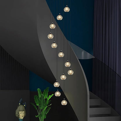 Weesalife Crystal Chandeliers for Staircases, 12-Light Black Modern Chandeliers for High Ceilings，Crystal Pendant Light Fixture for Living Room Kitchen Island Foyer Hallway Bar