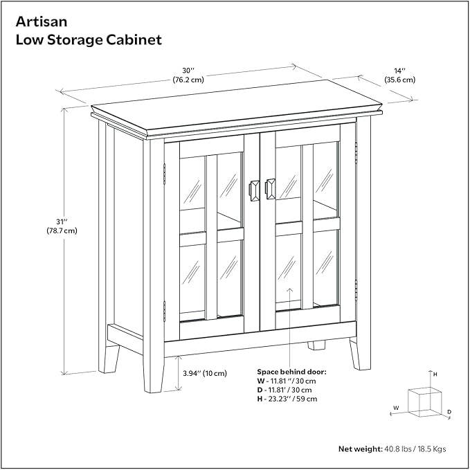 SIMPLIHOME Artisan SOLID WOOD 30 Inch Wide Contemporary Low Storage Cabinet in Farmhouse Brown, For the Living Room, Entryway and Family Room
