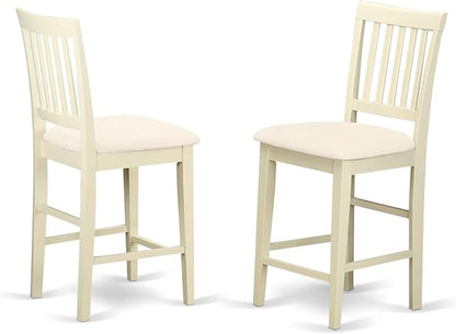 East West Furniture VNS-WHI-C Vernon Counter Height Stool - Linen Fabric Pub Height Wooden Chairs, Set of 2, Buttermilk Finish