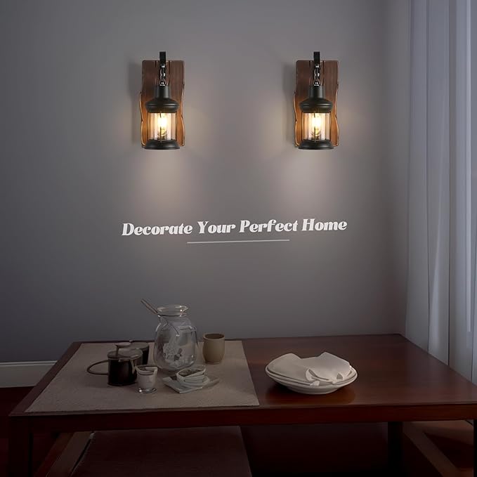 Rustic Wall Sconces Farmhouse Wood Wall Light Fixtures Retro Industrial Wall Lamp for Stairway Hallway Dining Room Loft Indoor Areas
