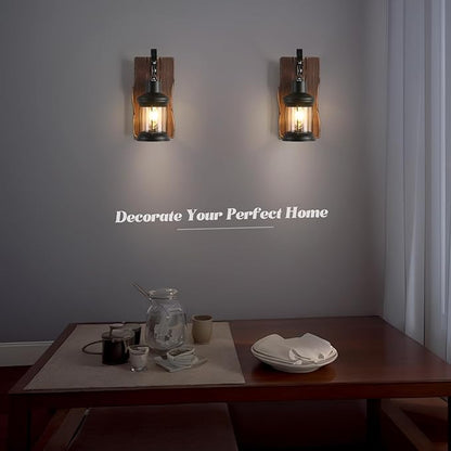 Rustic Wall Sconces Farmhouse Wood Wall Light Fixtures Retro Industrial Wall Lamp for Stairway Hallway Dining Room Loft Indoor Areas