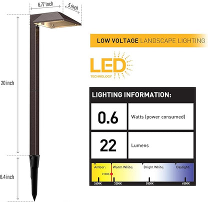 Equinox Outdoor Low Voltage Landscape Lighting 0.6W LED 3100K Warm White Metal 12V Pathway Lights Charcoal Brown 8PK Kits with Connector and Stake (8Pack)