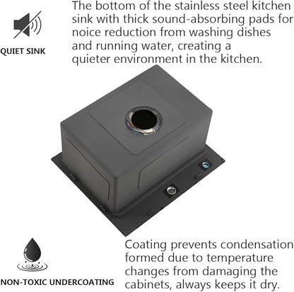20x16 Black Bar Sink Drop In,16 Gauge Overmount Small RV Sink Stainless Steel Black Kitchen Sink Top Mount Outdoor Single Bowl Prep Sink