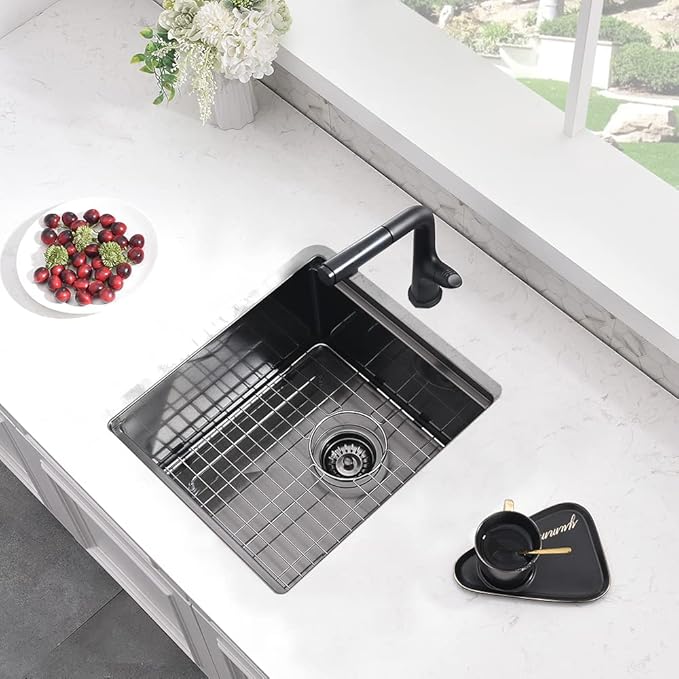 Black Undermount Bar Sink, 15 x 17 Inch Black Stainless Steel Undermount Kitchen Sink Single Bowl 16 Gauge Wet Bar Prep Basin