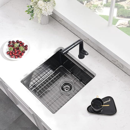 Black Undermount Bar Sink, 15 x 17 Inch Black Stainless Steel Undermount Kitchen Sink Single Bowl 16 Gauge Wet Bar Prep Basin