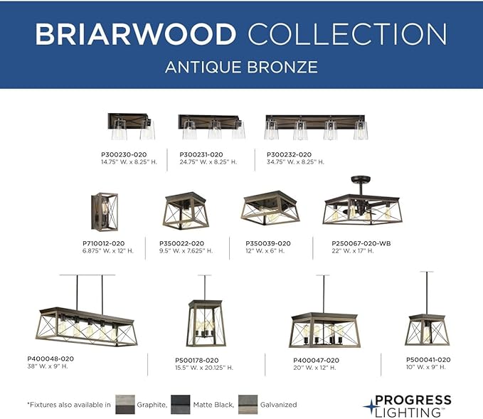 Progress Lighting 4-Light Chandelier, Rustic Farmhouse Style Modern Hanging Light Fixture for Kitchen and Dining Room, Briarwood Collection, Antique Bronze
