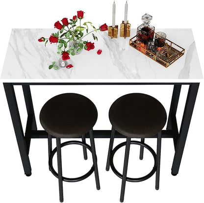 Recaceik Dining Table Set, 39.4” Rectangle Pub Dining Set Kitchen Table Set Bar Table with Stools, 3-Piece Breakfast Table Set with Metal Frame for Kitchen Dining Room w/ 2 Chairs - White*