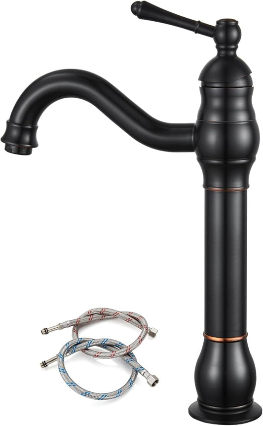 gotonovo Vessel Sink Faucet 360° Swivel Spout Single Handle Tall Bathroom Faucet 1 Hole Farmhouse Lavatory Washbasin Mixer Tap Matching Supply Hoses, Without Pop Up Drain, Oil Rubbed Bronze