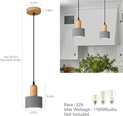 Modern Cement Pendant Lights Grey Chandelier Wooden Ceiling Lamps for Kitchen Island Bedroom Dining Room Living Room bar（3 Pack）