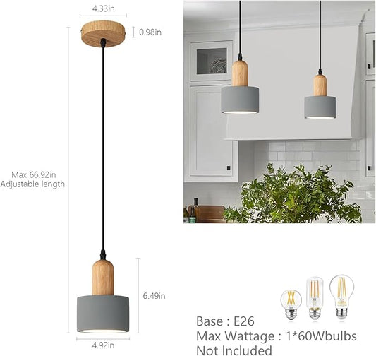Modern Cement Pendant Lights Grey Chandelier Wooden Ceiling Lamps for Kitchen Island Bedroom Dining Room Living Room bar（3 Pack）