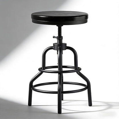 LOKKHAN Vintage Industrial Bar Stool - Rustic Swivel - Round Wood Metal - Kitchen Counter Height Adjustable - Pipe Stool - Cast Steel - 20-27 Inch (Set of 2)