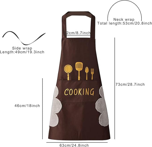 DILLMAN Women Kitchen Apron with Hand Wipe Pockets，Big Pocket,Hand-wiping, Waterproof for Cooking Baking