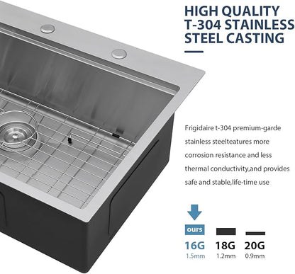 Lordear 36 Drop In Kitchen Sinks Worktation 16 Gauge 36x22 Inch Stainless Steel Single Bowl Ledge Worktation Topmount Overcounter Handmade Kitchen Sink Basin With Cutting Board