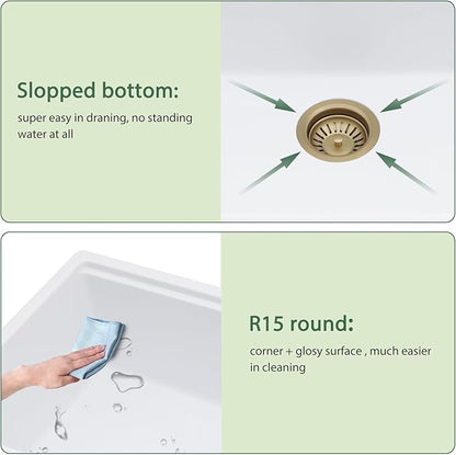 33 Inch White Kitchen Sink Undermount Workstation Granite Composite Quartz Ledge Single Bowl Under Counter Large Deep Classic Sink Basin,33"x19"