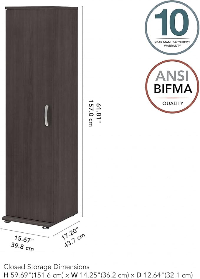 Bush Business Furniture Universal Tall Narrow Storage Cabinet with Door and Shelves in Storm Gray