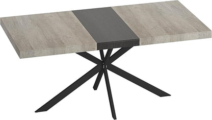 55.11"-70.86" Dining Table for 6-8 People, Retro Rectangular Stretch Table, Kitchen Table with Wood Top, Black Relief Plate Iron Foot Base and Storage Box(Grey)