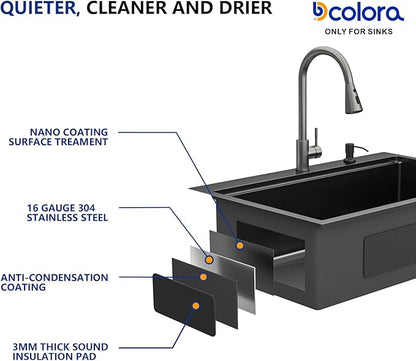 Dcolora 36 Inch Black Kitchen Sink,Drop In Kitchen Sink With Faucet Topmount Large Stainless Steel Workstation Single Bowl Nano Coating Surface Gunmetal Black, DC-SFDOE00006