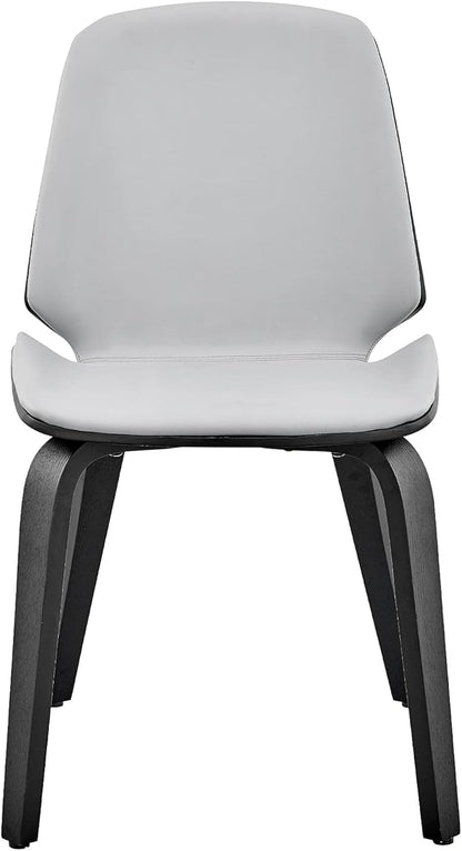 Armen Living Brinley Mid Century Modern Gray Faux Leather and Black Wood Dining Room Accent Side Chair for Kitchen Table Desk Vanity