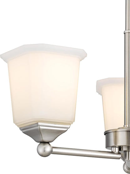 Tawson Nox 3-Light Chandelier Pendant Ceiling Light Brushed Nickle White Glass Shade Adjustable Height for Hallway, Entryway, Passway, Dining, Bedroom, Kitchen, Balcony Living Room