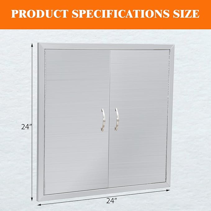 24"x24" Stainless Steel Outdoor Kitchen Doors - Flush Mount BBQ Access Door for Outdoor Kitchens, BBQ Islands & More