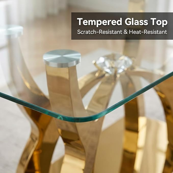 Large Glass Dining Table for 6-8,Gold Kitchen Table with Stainless Steel Base,68.9''Rectangle Dinner Table Glass Top,Modern Tables for Dining Room and Kitchen,Office,Sturdy Made(Table Only)